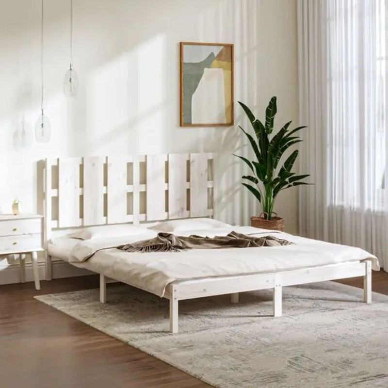 Massivholzbett aus Kiefer von Vidaxl in Weiß, Design im Landhaus- und Skandinavischen Stil, B/T: 150 x 200 cm - Bild 1