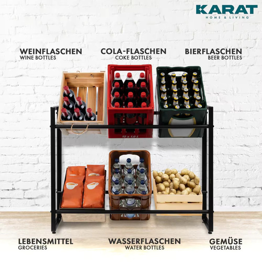 Karat homeliving Flaschenkastenständer Kenji Getränkekistenregal aus Metall in Schwarz B/T/H: 104 x 32 x 82 cm - Bild 5