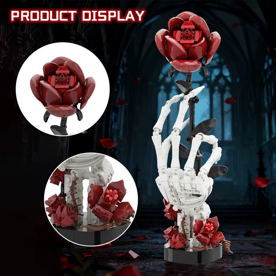 GOBRICKS Gothic Skelett Hand mit Rosen, Bausteine, für Erwachsene - Bild 3