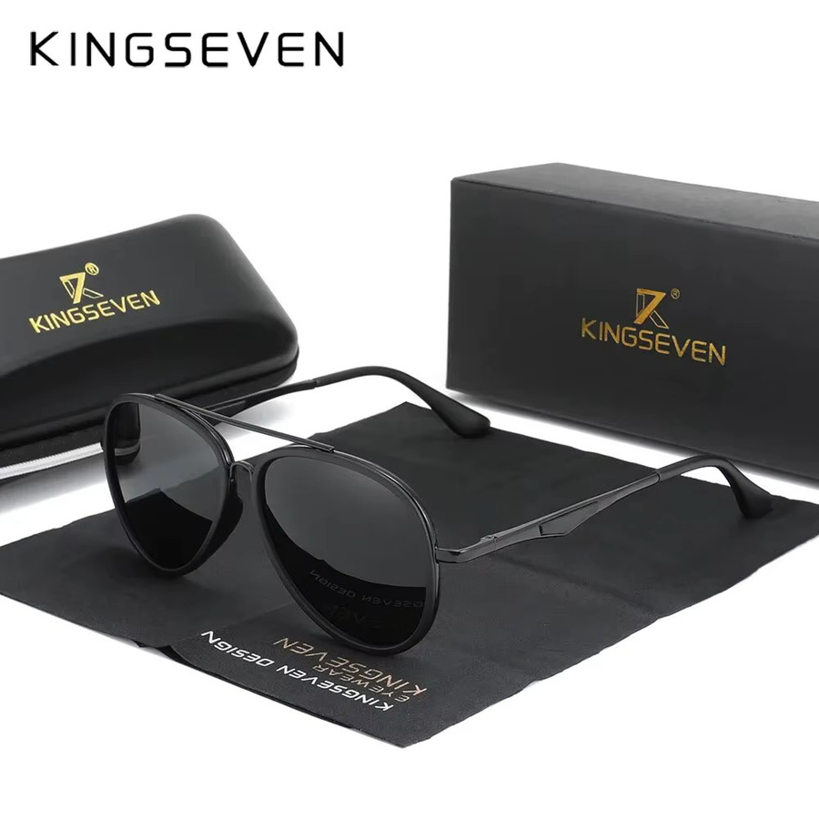 KINGSEVEN Sonnenbrille Aviator, Vollrand, Metall, schwarz, polarisiert, Herren - Bild 1
