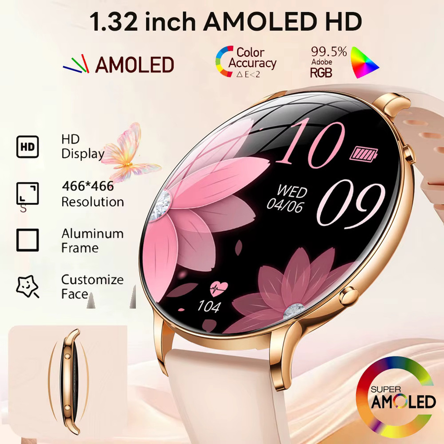 ChiBear Smartwatch für Damen in Gold mit AMOLED HD Display, GPS-Tracking, Bluetooth-Anruffunktion und wasserdichtem Design - Bild 4
