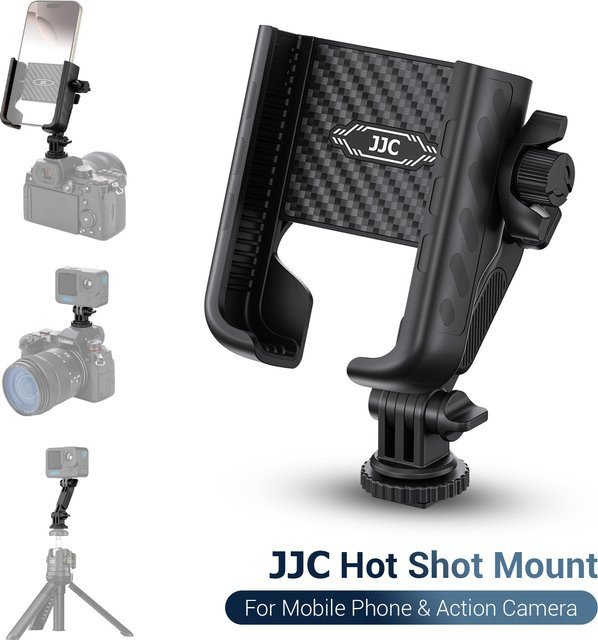 JJC Kamera-Blitzschuhhalterung für DJI Osmo Action 5 Pro 4 3 sowie iPhone 15 16 und Samsung, 360 Grad Rotationshalterung mit 1/4 Zoll Anschluss, Schwarz - Bild 1