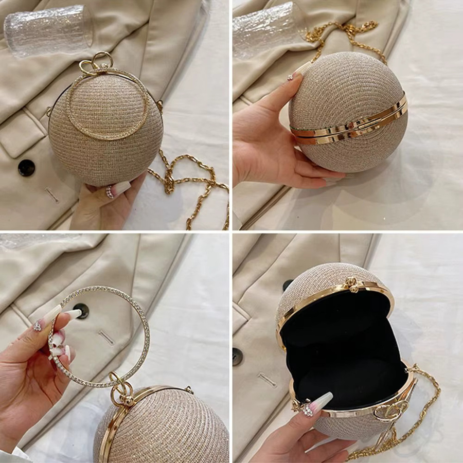 Abendtasche, goldfarbene helle Seide, Strass, dekorative Kette, Clutch - Bild 2