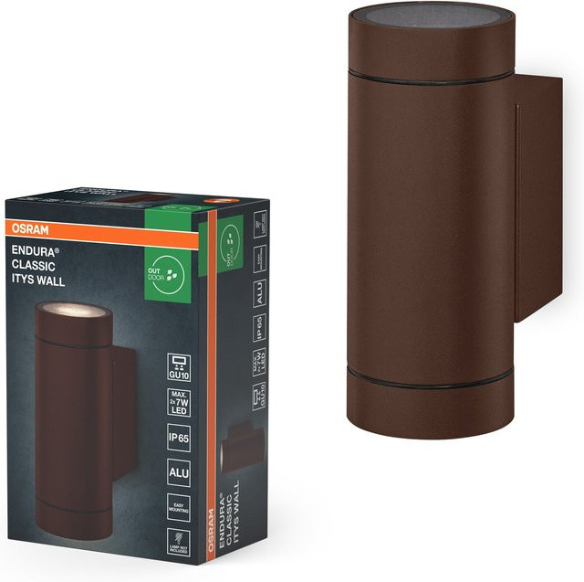 Osram Außenwandleuchte Rust in Grau und Braun mit Bewegungsmelder und Dämmerungssensor, Up-Down Lichtwirkung, Aluminium und Glas, Höhe: 15,8 cm - Bild 1