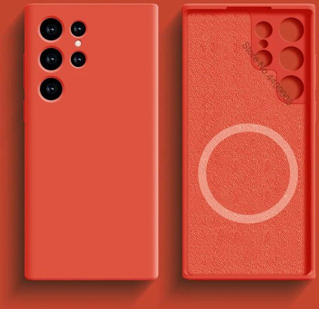 Stoßfeste Flüssigsilikonhülle mit MagSafe für Samsung Galaxy S25 Ultra, S24, S23, S22, S21 Plus in Rot - Bild 1