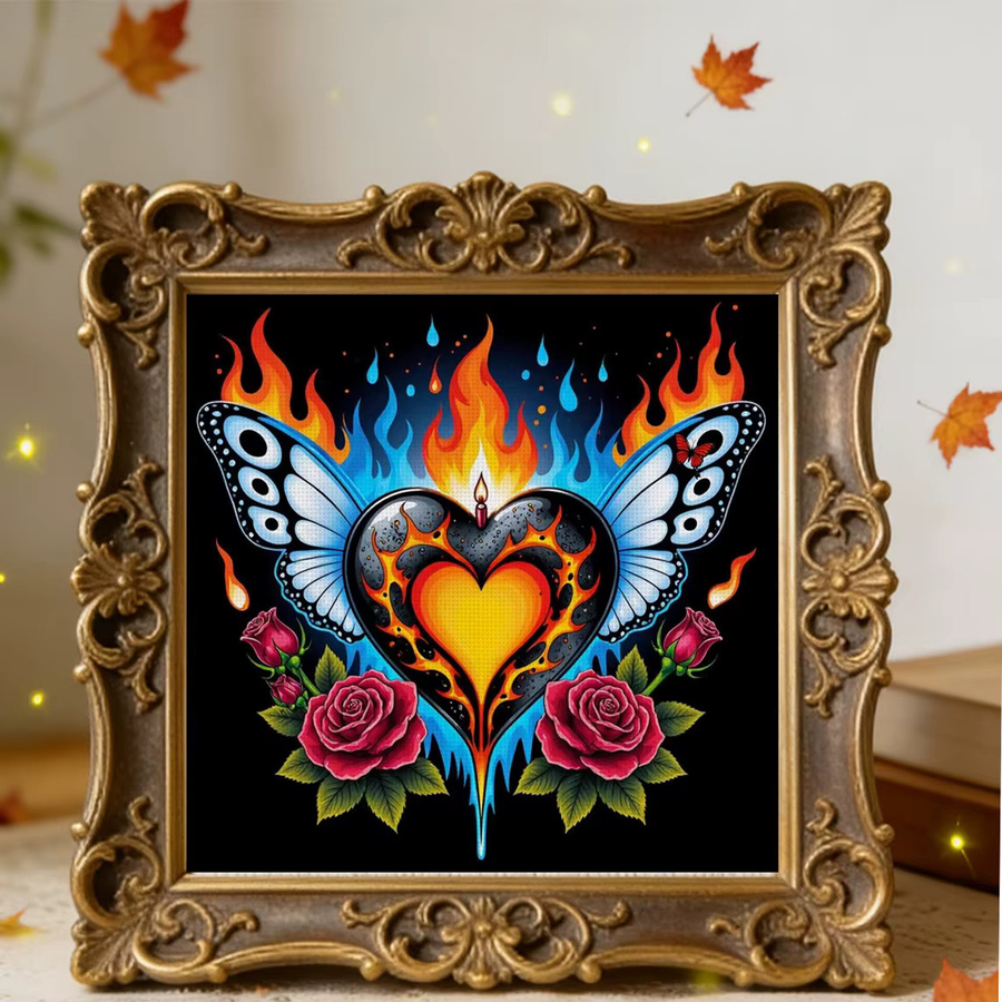 Rose & Flame Herz-Kreuzstich-Set mit floralem Motiv, 11CT-Stickerei in Multicolour, B/H: 36 x 36 cm - Bild 5