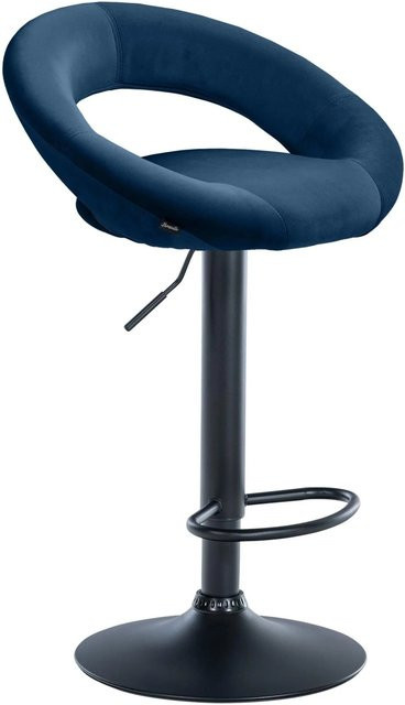 DELUKE Barhocker MEKIM Barstuhl aus Samt in Blau mit Lehne, höhenverstellbar und drehbar, B/T/H: 53 x 47 x 80 cm - Bild 1