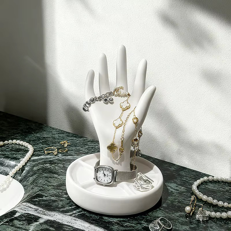 Moderne Schmuckablage aus Keramik in Palm-Design, weiß, Desktop-Organizer für Ringe und Halsketten - Bild 2