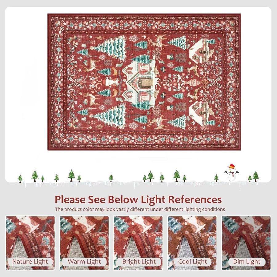 VIKAMA Weihnachts Teppich im Bohemian Design, Rot, Rutschfeste und Verschleißfeste Bodenmatte für Wohnzimmer und Schlafzimmer - Bild 2