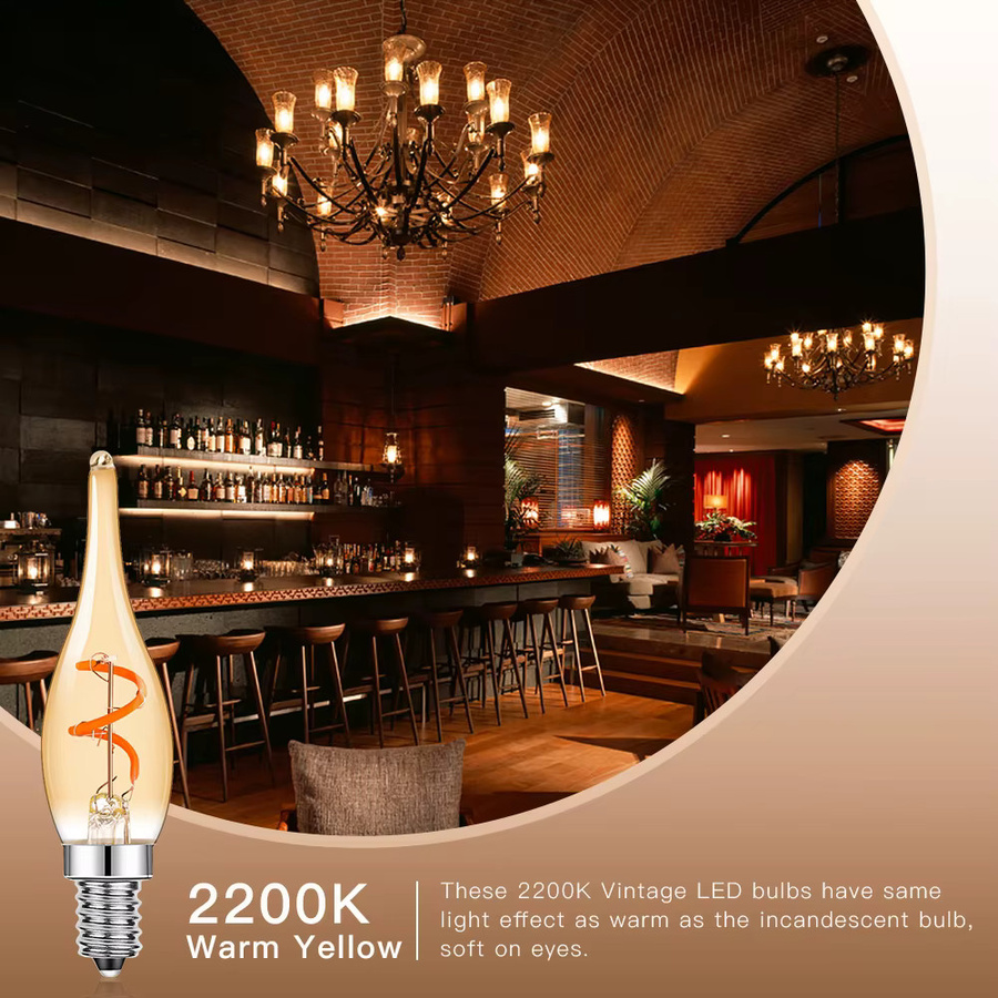 Grensk Retro LED Kerzenlampe mit Spiralform und Flammenform, E14 Basis, 1,5 W, Warmweiß 2200K, dimmbar, Transparent - Bild 4