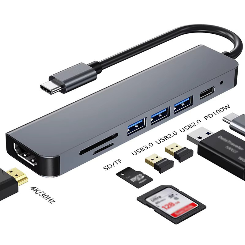 AKKHOO 7-in-1 USB-C Hub Multi-Port USB-Erweiterungsdock in Grau - Bild 7