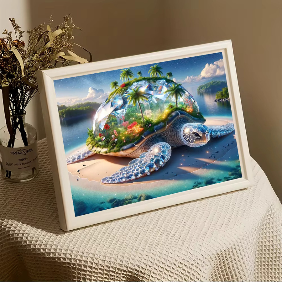 EverShine Diamantmalerei Schildkröte am Strand 5D Mosaik DIY Stickerei Landschaft Wanddekoration, Mehrfarbig, B: 30,0 cm, H: 20,0 cm, T: 20,0 cm - Bild 3