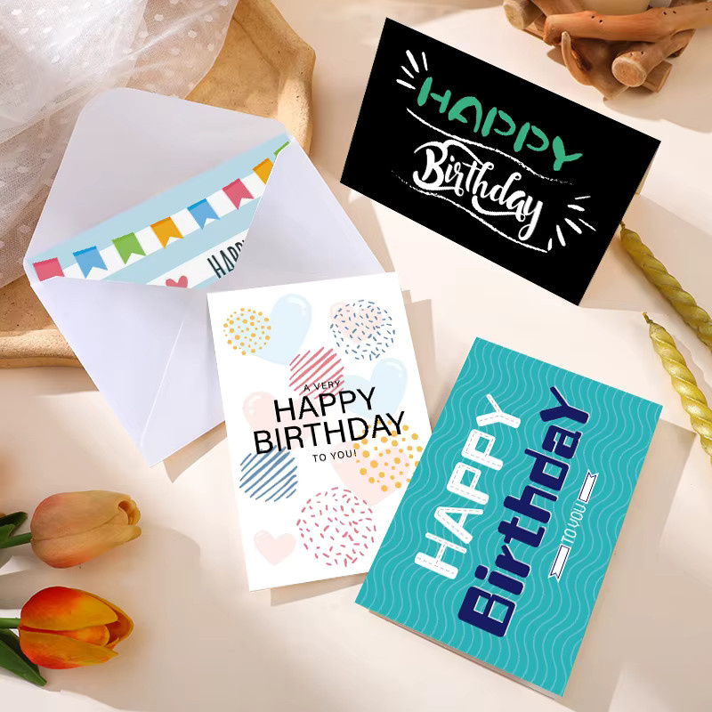 24 Stück Happy Birthday Grußkarten mit Umschlag für Kinder, DIY Einladungskarten zum Selbstgestalten, Mehrfarbig - Bild 2