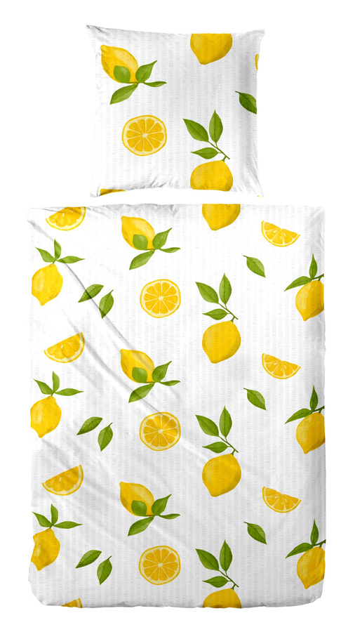 Primera Soft-Seersucker Bettwäsche aus Baumwolle mit floralem Design in Zitronenweiß, B/H: 135 x 200 cm, inklusive Kissenbezug 80 x 80 cm - Bild 1