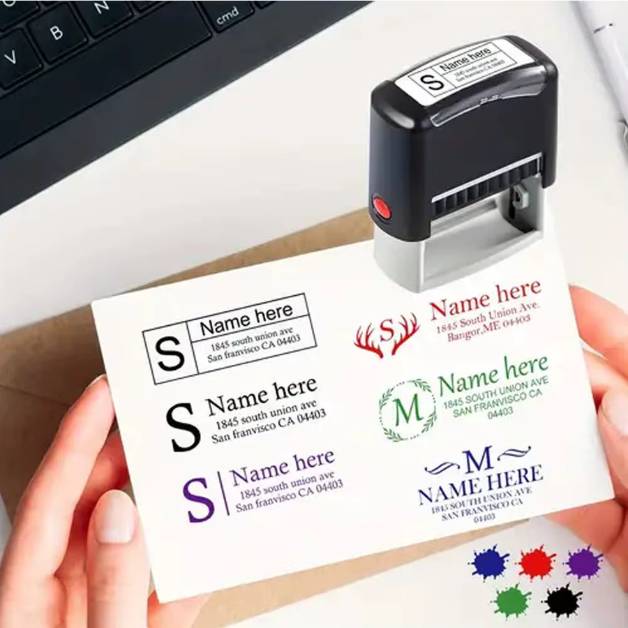 QWELL Personalisierter Selbstfärbender Stempel mit eigenem Design, transparente Basis, nachfüllbar, Farbe: Rot - Bild 5