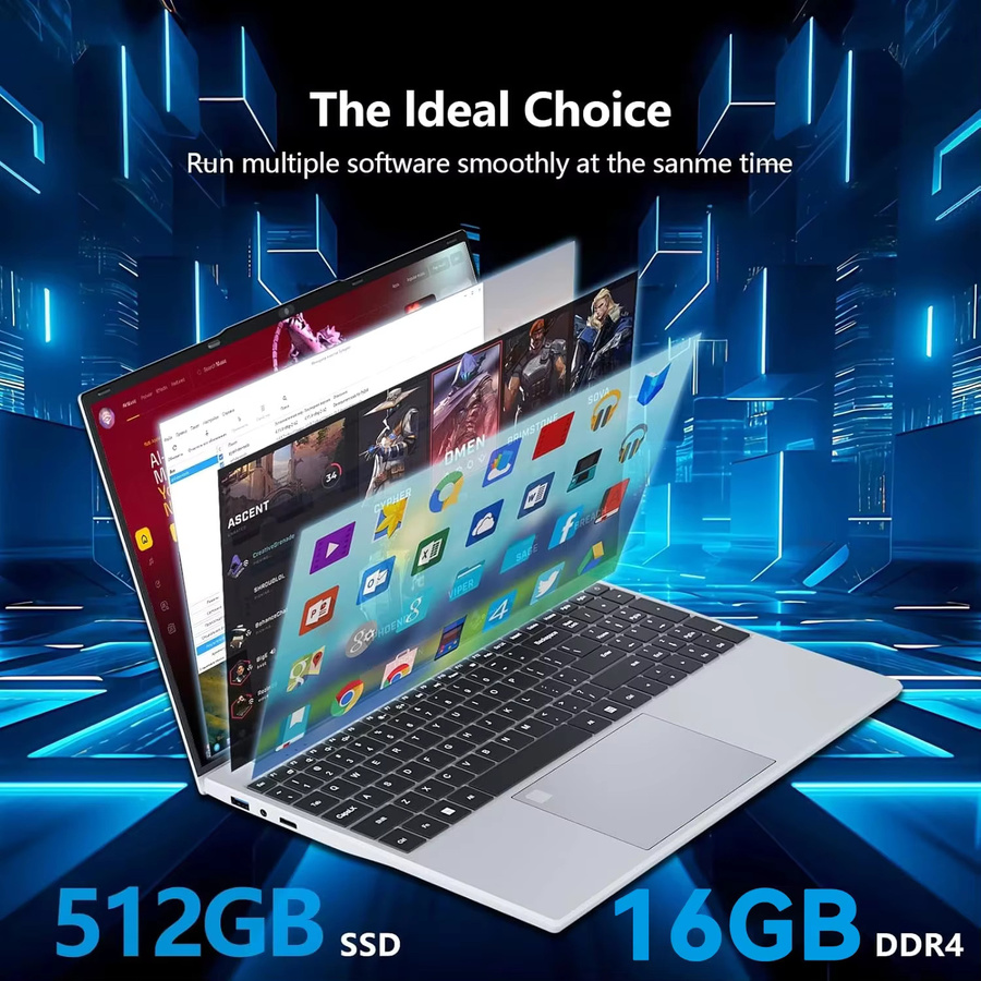FUCHU Gaming-Laptop mit Intel I9-10980HK, 15,6 Zoll Display, Windows 11, Hintergrundbeleuchtung und Fingerabdruck-Sensor, Silber - Bild 3