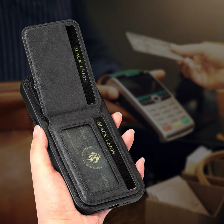 Magnetische Business Ledertasche für iPhone 16E 15 14 Plus 13 12 Pro Max mit kabelloser Ladefunktion und Kartenhalter in Schwarz - Bild 2