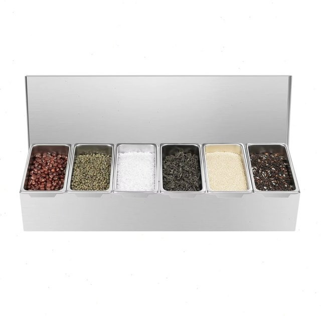 Bymaocar Gewürzorganizer aus Edelstahl in Silber mit 6 Fächern und herausnehmbaren Trennwänden, B/T/H: 46 x 15 x 9 cm - Bild 1