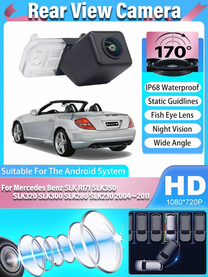 HESHECAM Fischaugen-Rückfahrkamera in Schwarz mit HD 1080x720P CCD für Mercedes Benz SLK R171 SLK350 SLK320 SLK300 SLK280 SLK230 (2004-2011) - Bild 6