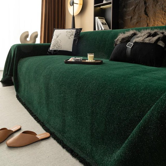 HOMEMOTION Chenille-Sofadecke aus Baumwollmischung in Grün, B x B: 180 x 260 cm - Bild 1