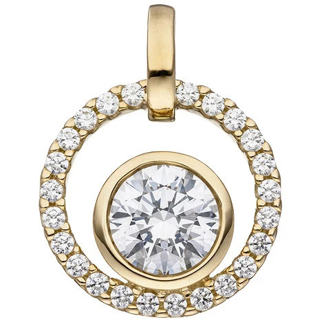 Colfem Anhänger rund, 333 Gold Gelbgold, Zirkonia, Unisex - Bild 1