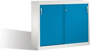 C+P Akten-Sideboard Acurado mit Schiebetüren und Schloss, Front Lichtblau, Korpus Lichtgrau, H: 100 cm, B: 120 cm, T: 50 cm - Bild 1