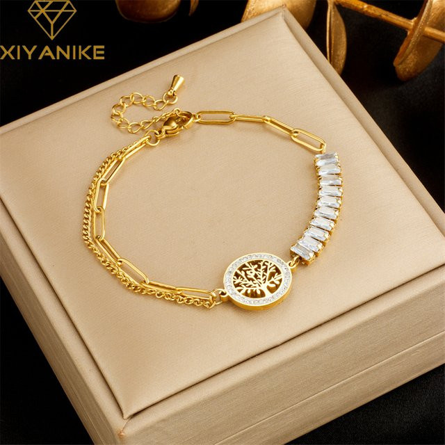 XIYANIKE Halskette Edelstahl, Gold, Zirkonia, Damen, Life Tree Anhänger - Bild 1