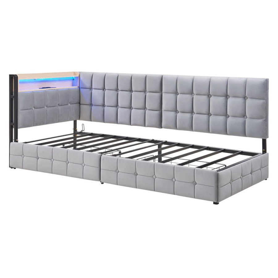 Merax Kinderbett in Grau mit LED-Beleuchtung, USB-Ladeport, integriertem Leselicht und Schubladen, B/T/H: 90 x 200 x 120 cm - Bild 2