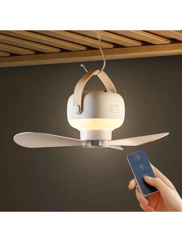 HAOYUNMA Tragbarer Deckenventilator für Outdoor und Camping mit LED-Beleuchtung, Fernbedienung und Akku, Weiß - Bild 5