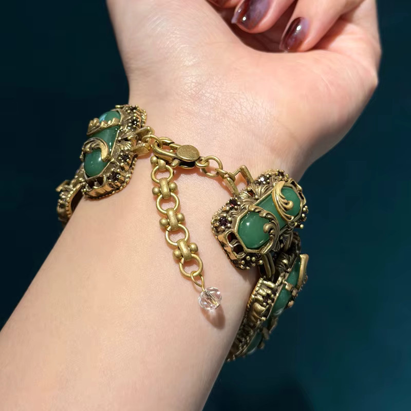 Icareu Armband, imitiertes Jade, Naturstein, 18 Karat Goldfarbe, Damen - Bild 3