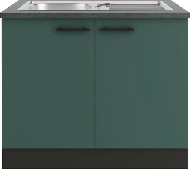 OPTIFIT Verona405 Küchen-Spülenunterschrank in Steingrün mit mattem Finish, Breite: 100 cm - Bild 1