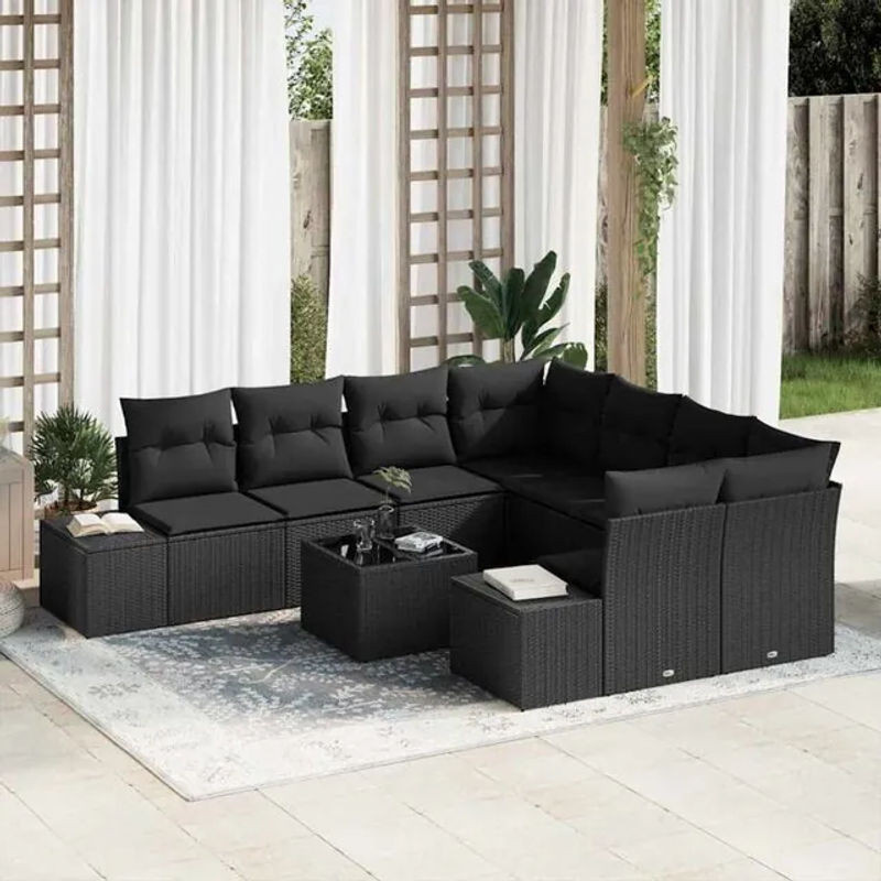 Vidaxl Garten-Sofa-Set aus Polyrattan in Schwarz mit 9 Teilen und modernen Loungemöbeln - Bild 1