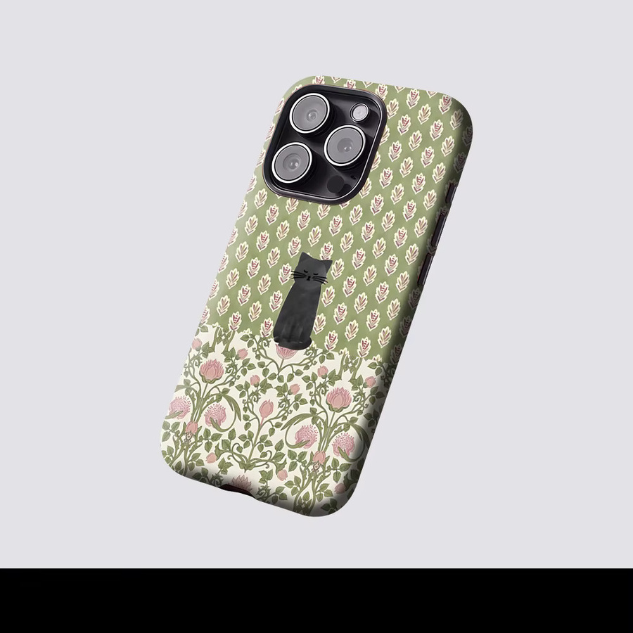 Magnetische Handyhülle von Potdemiel mit Schwarzer Katze auf Blumentapete für iPhone 17 16 15 14 13 Pro Max Plus, Schwarz und Mehrfarbig, Robuste Einzel- und Doppelschicht-Hülle - Bild 2