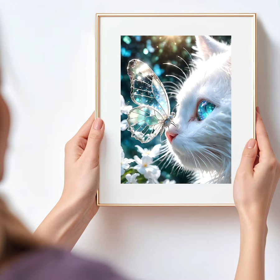 Huacan Diamant-Stickerei Set mit Katze, Schmetterling und Blumen in Multicolour, Breite: 30,0 cm, Höhe: 20,0 cm, Tiefe: 20,0 cm - Bild 3