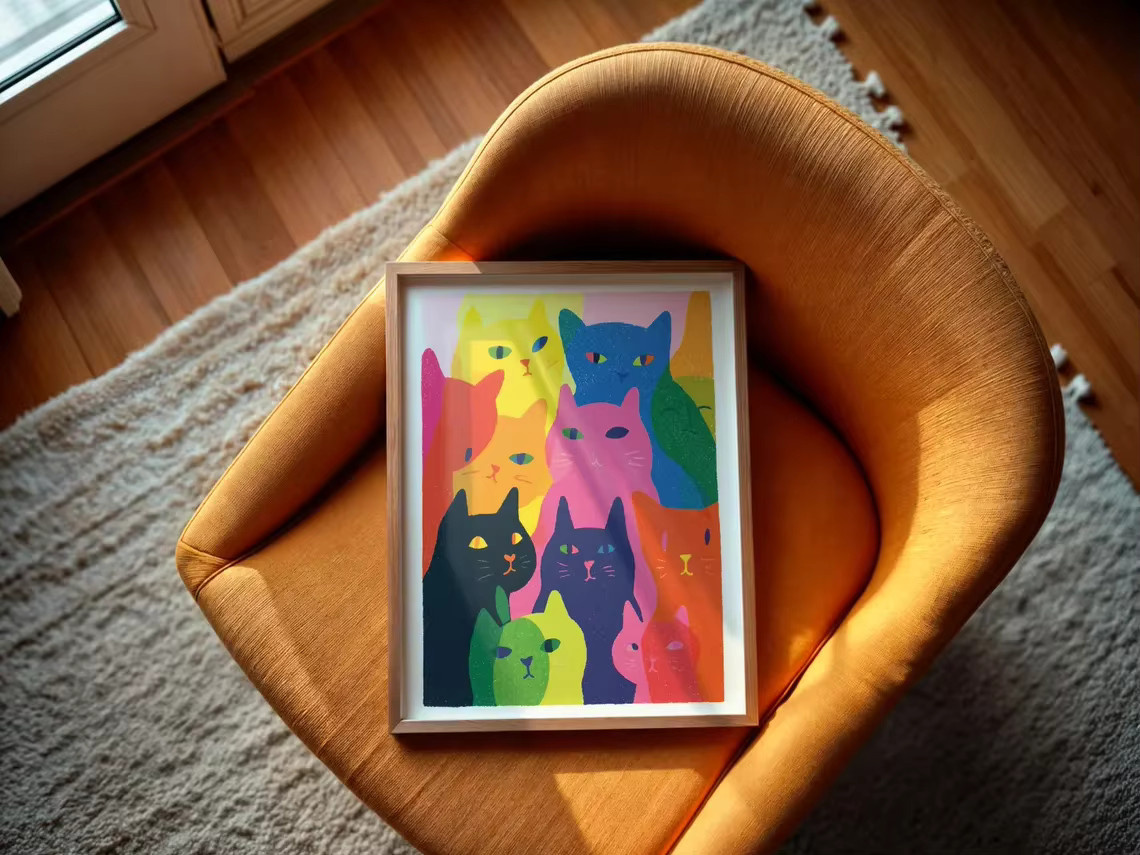 Modernes Regenbogen Katzen Poster von SHENCHEN als abstrakte Wandkunst in Multicolor - Bild 5