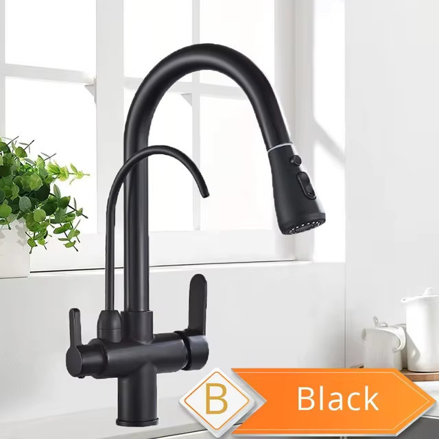Wasserfilter-Küchenarmatur Rozin in Schwarz mit 360° drehbarer ausziehbarer Brause und 3-Wege-Mischbatterie für Heiß- und Kaltwasser - Bild 4