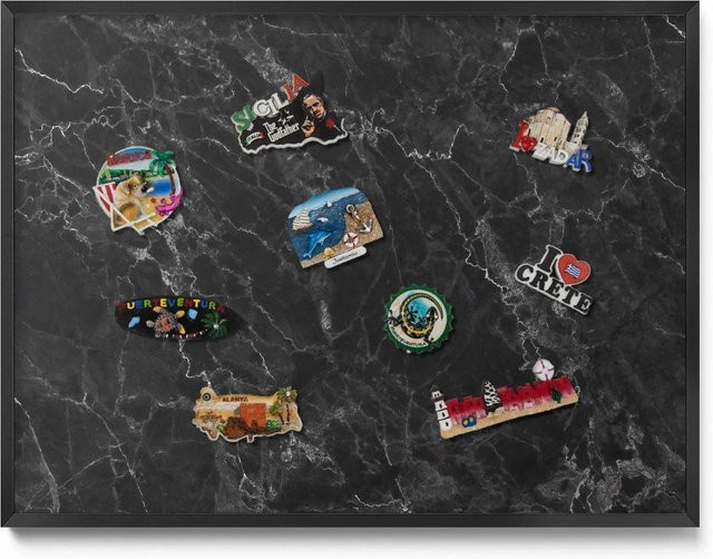 Tulup Magnettafel für die Wand in Schwarzem Marmor Design mit schwarzem Rahmen, B: 80 cm, H: 60 cm - Bild 1