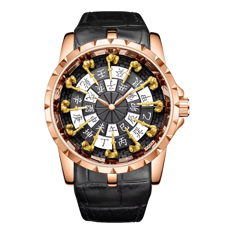 CAROTIF Armbanduhr Roségold, Quarz, Leder, Herren, Schwarz - Bild 6