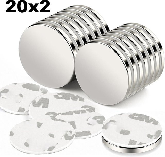Starke Neodym-Scheibenmagnete in Silber mit doppelseitiger Klebefläche, Durchmesser: 20 mm, Höhe: 2 mm - Bild 1