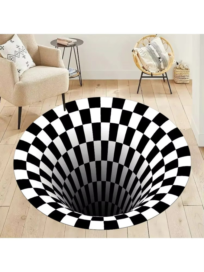 Runder 3D Vortex Teppich mit optischer Täuschung in Schwarz für dein Wohnzimmer - Bild 4