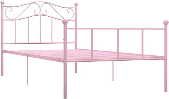 vidaXL Bettgestell aus Metall in Rosa mit festem Lattenrost B/T/H: 90 x 200 x 97,5 cm - Bild 1