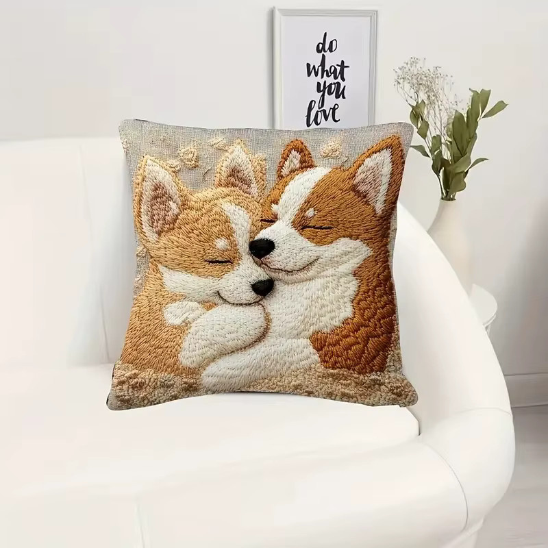 VIKAMA Hundedecke mit Tier-Motiv und besticktem Reißverschluss als Kissenbezug für Sofa, Schlafzimmer oder Auto - Bild 2