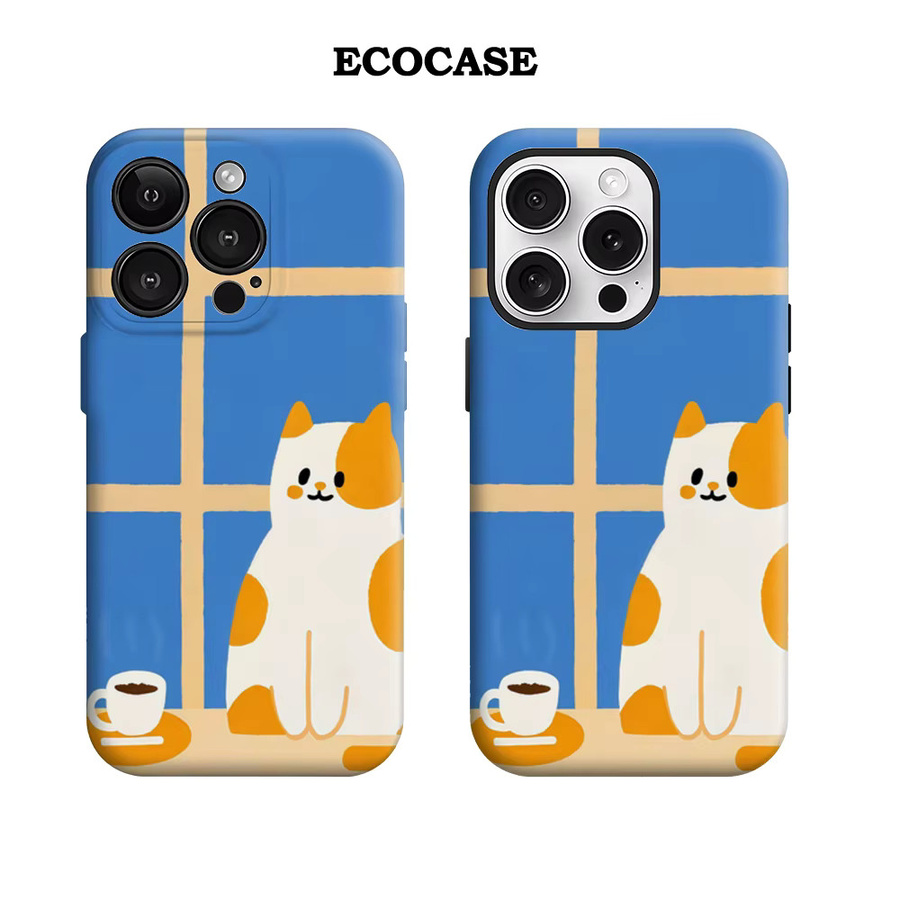 Potdemiel Handyhülle Calico Cat & Coffee für iPhone 17 16 15 14 13 12 Pro Max Plus mit doppelschichtiger Rückseite - Bild 2