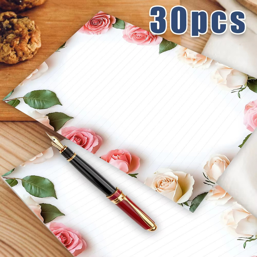 B5-Notizbuch mit rosa und weißen Rosen, 30 Blatt liniertes Papier, pink und weiß - Bild 3