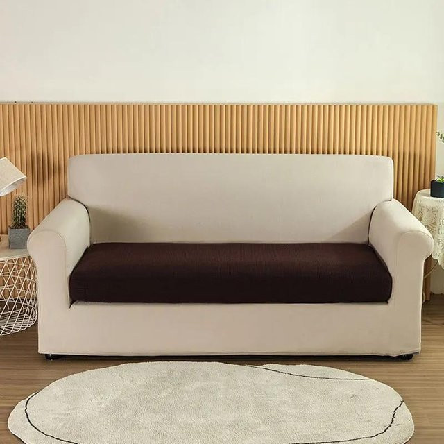 Wasserdichter Sofa-Sitzkissenbezug aus Polarfleece in Braun von Super Six, abnehmbarer Jacquard-Schonbezug für Wohnzimmer und Möbel zum Schutz vor Flecken und Haustieren - Bild 1