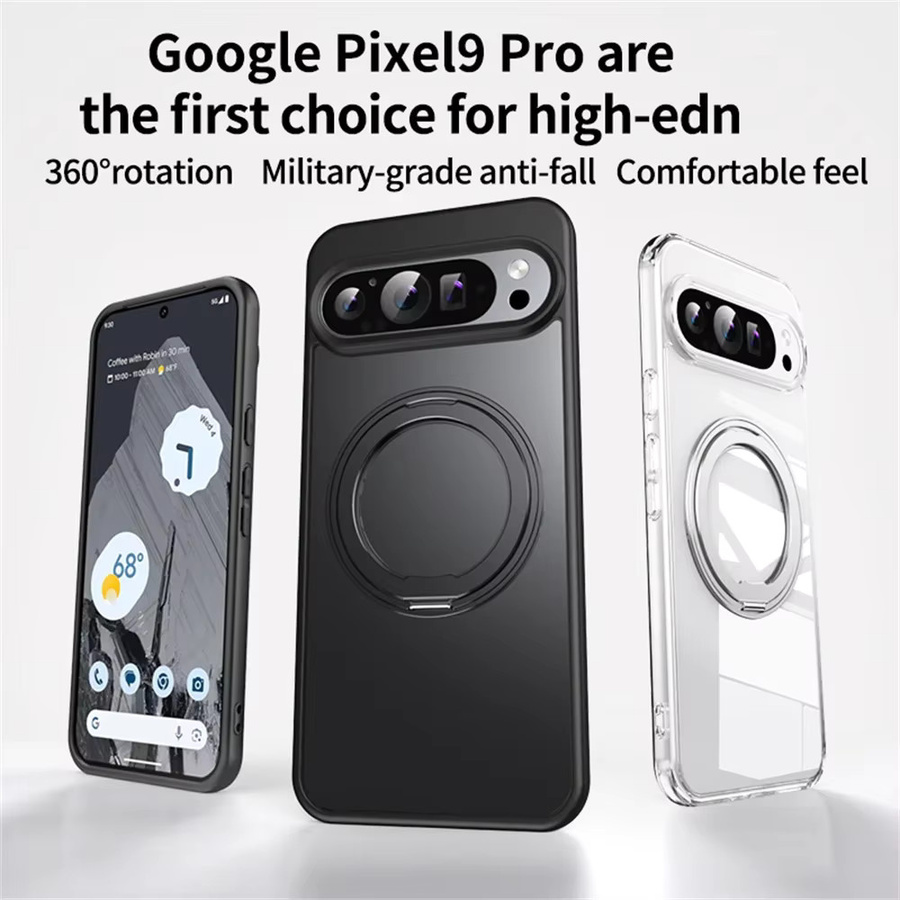 Magnetische Schutzhülle für Google Pixel 11 10 9 Pro XL 8 7 6 Pro 6a mit 360 Grad drehbarem Metallständer und kabelloser Ladefunktion in Schwarz - Bild 2