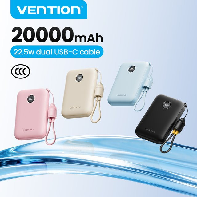Vention Powerbank 20000mAh Mini Schnellladegerät 22,5W in Beige mit abnehmbarem Trageband - Bild 1