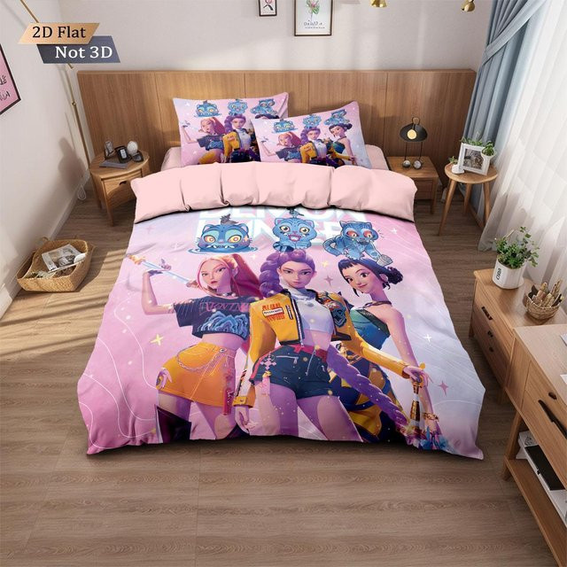 3-teiliges K-Pop Dämonenjäger Bettwäscheset aus Mikrofaser, Weiß, B/H: 135 x 200 cm - Bild 1
