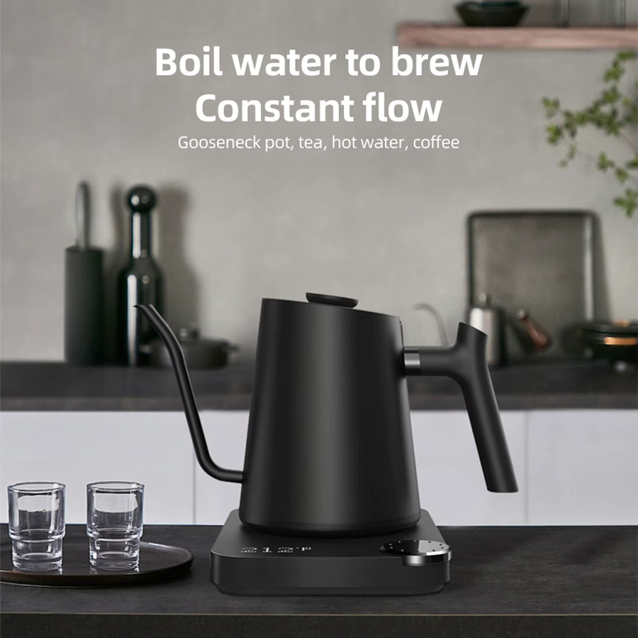 Elektrischer Schwanenhals-Wasserkocher in Schwarz mit 0,9 l Fassungsvermögen, Temperaturregelung, Edelstahl-Innenbehälter und 1200W Schnellheizung - Bild 2