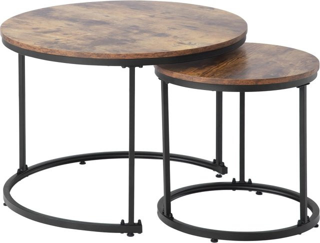 okwish 2er-Set Couchtisch Rund Geschachtelte Beistelltische Modern in Braun mit Natur-Optik, Durchmesser: 71 cm - Bild 1